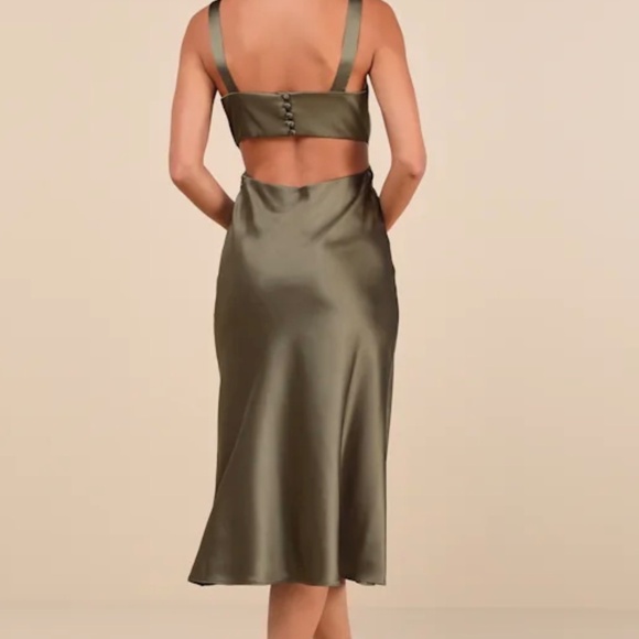 Lulus Unmatched Elegance Olive Satin midi dress - Picture 2 of 2